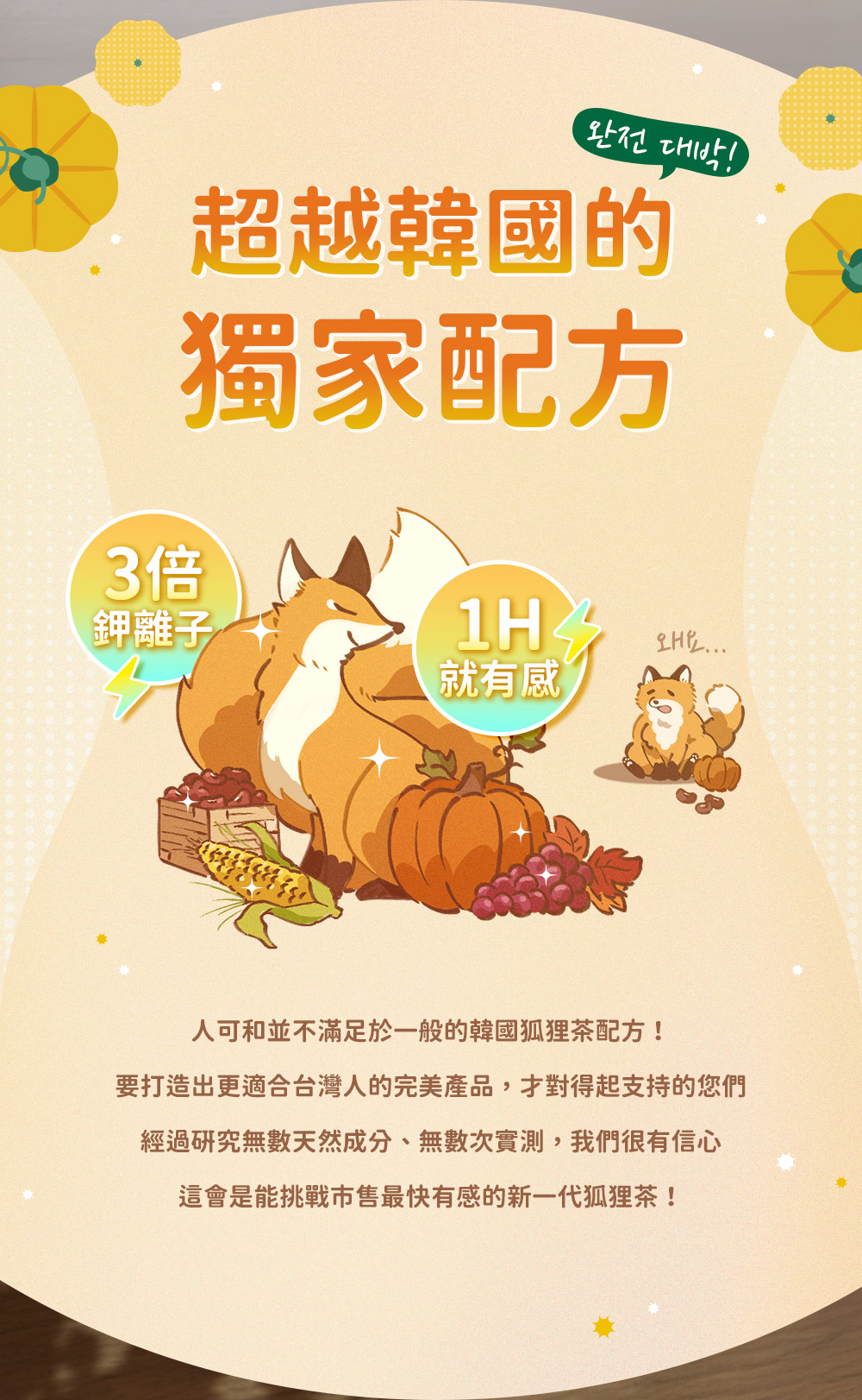 人可和並不滿足於過往的一般韓國狐狸茶配方！要打造出更適合台灣人的完美產品，才對得起支持的您們。