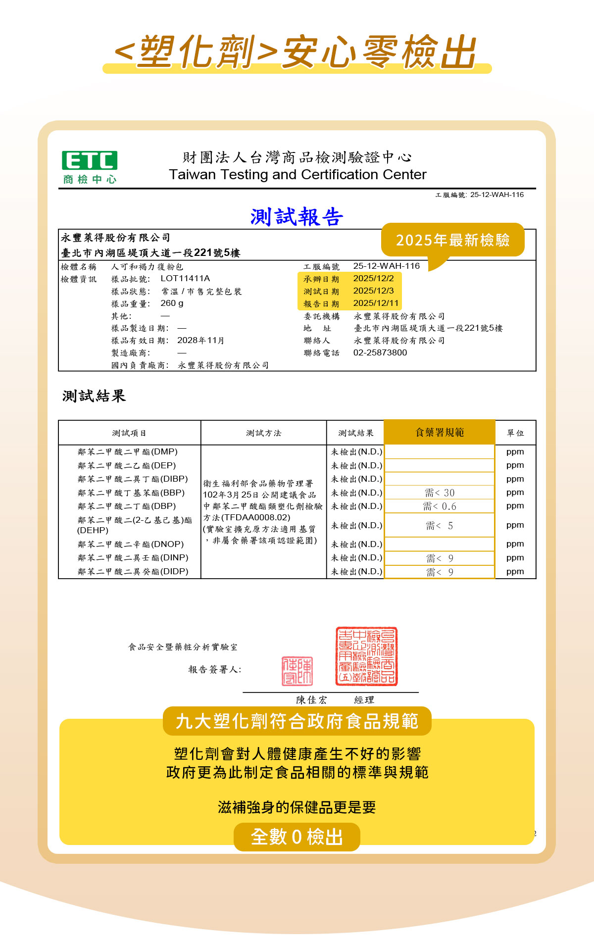 人可和褐力復褐藻醣膠+麩醯胺酸雙效配方，通過塑化劑零檢出認證