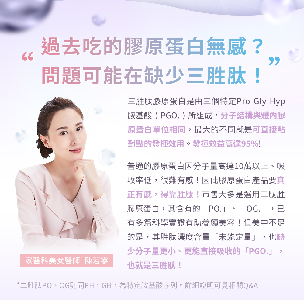 膠原蛋白無感？關鍵在缺少三胜肽：分子結構與膠原蛋白單位相同可直接吸收、發揮效益高達95%