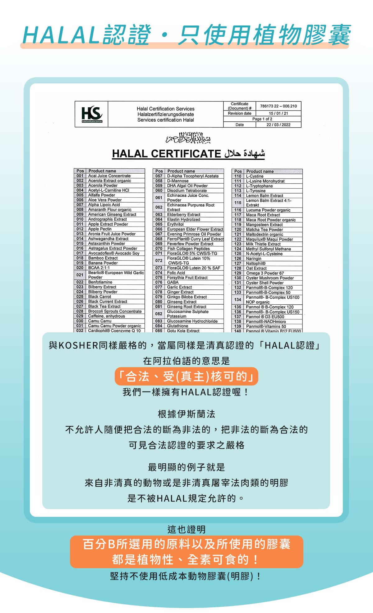 人可和天然百分B群，HALAL認證・只使用植物膠囊