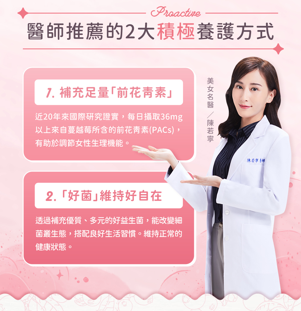 醫師推薦的2大積極養護方式:1.補充足量的「前花青素」;2.「好菌」維持好自在