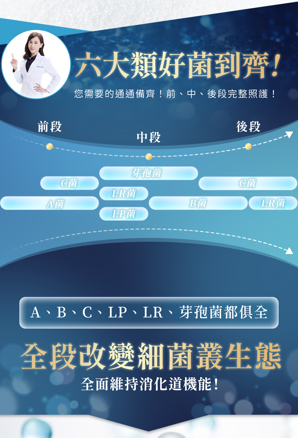 永豐人可和｜369全桿益菌：醫師推薦的六大類好菌到齊！A、B、C、LP、LR、芽孢菌俱全！您需要的通通備齊！前、中、後段完整照護！全段改變細菌叢生態，全面維持消化道機能！