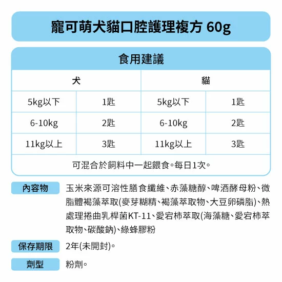 寵可萌犬貓口腔護理，選用褐藻醣膠、愛宕柿子單寧與赤藻糖醇